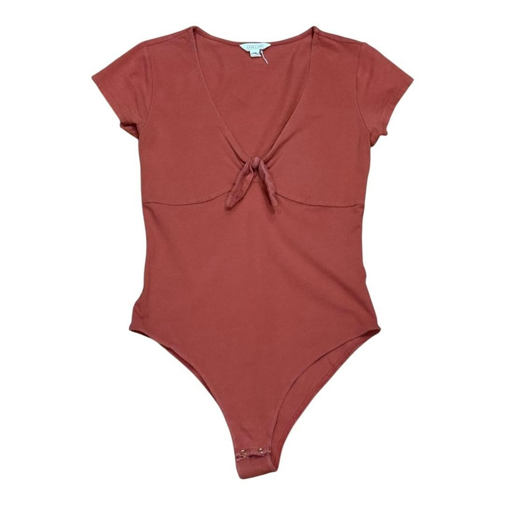 Cape Juby Bodysuit Womens Small Rust Red Tie Front Short Sleeve Stretchy Top